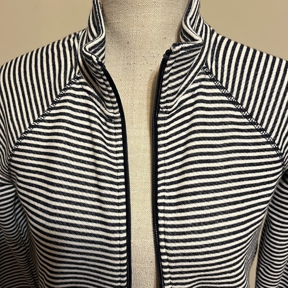 Talbots zip up jacket. Navy/white stripe. Sz SP - Picture 2 of 8